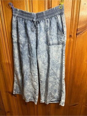 Relaxed Wide-Leg Pull-On Denim Pants - Light Blue
